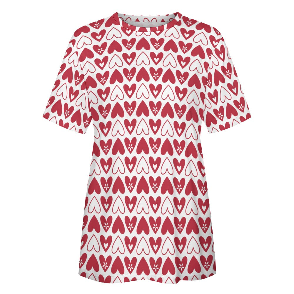 Valentine's Day Hearts Alternating Women's 100% Cotton T-Shirt