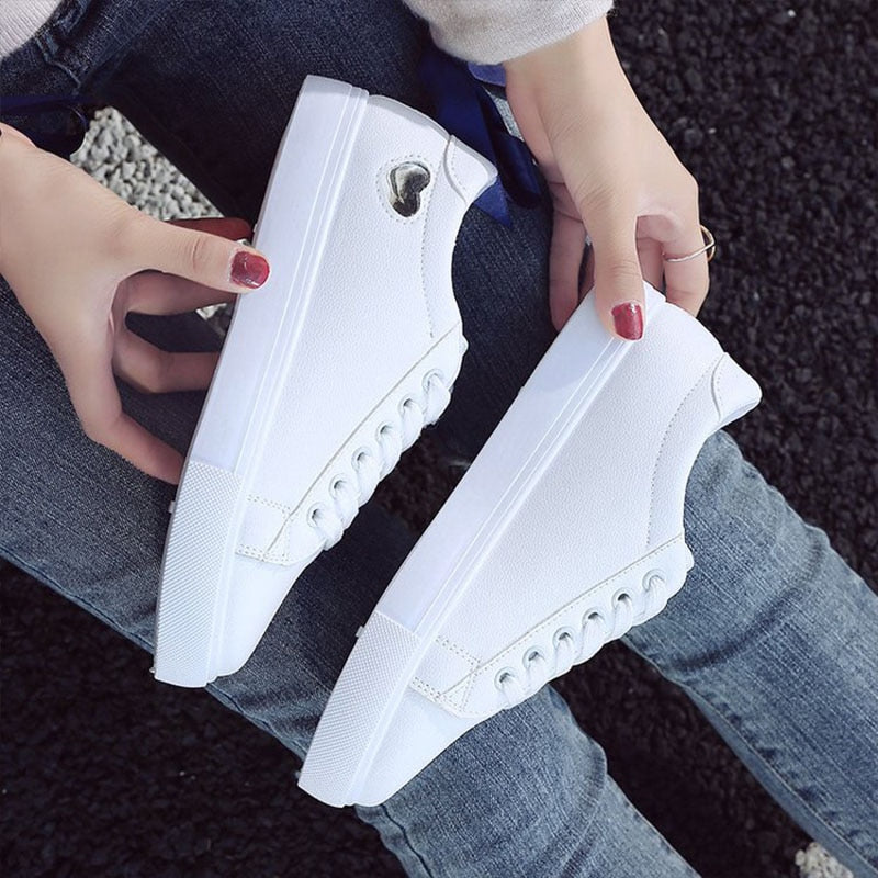 Cute Heart Flats for Women - Stylish PU Leather Sneakers