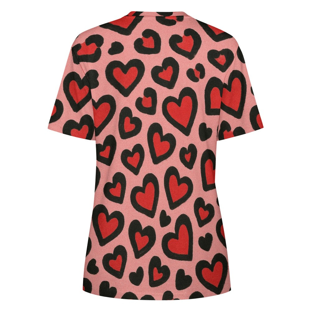 Valentine's Day Red Leopard Women's 100% Cotton T-Shirt