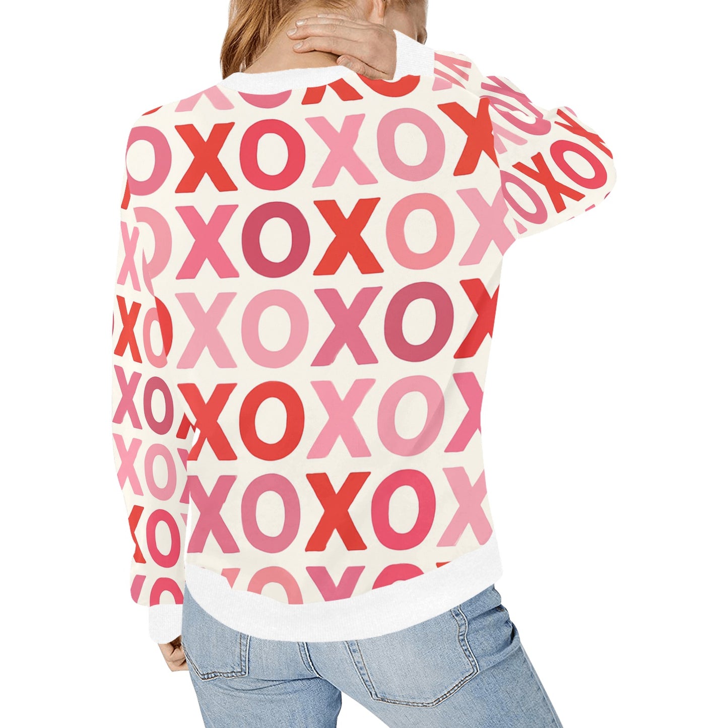 XOXO Hugs and Kisses Valentine's Day Women's Rib Cuff Crew Neck Sweatshirt