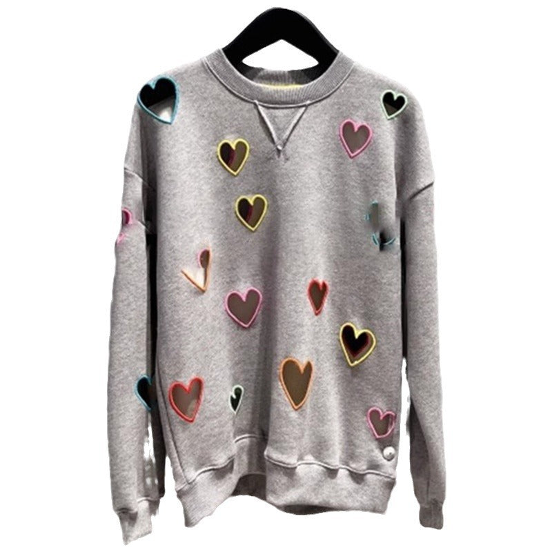 Charming Heart Embroidered Grey Hoodie