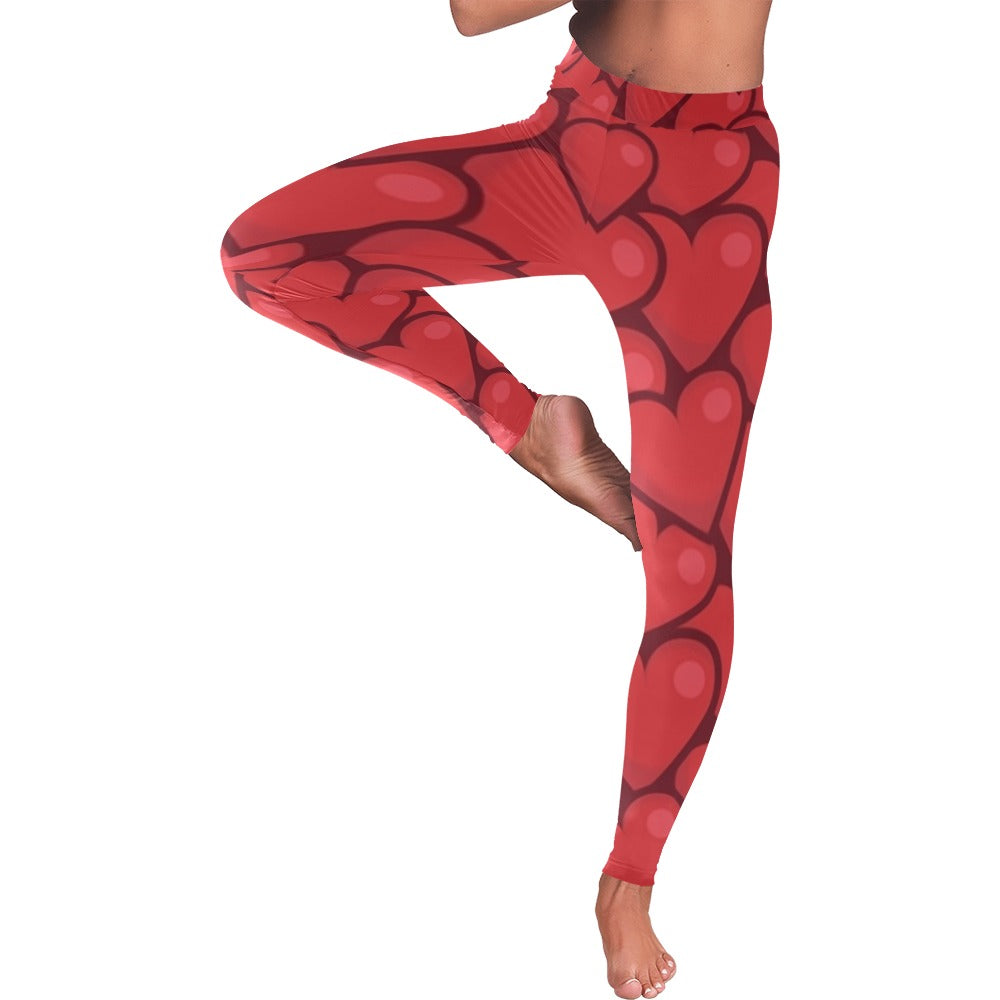 Jumbled Red Hearts Valentine's Day Women's All-Over Low Rise Leggings