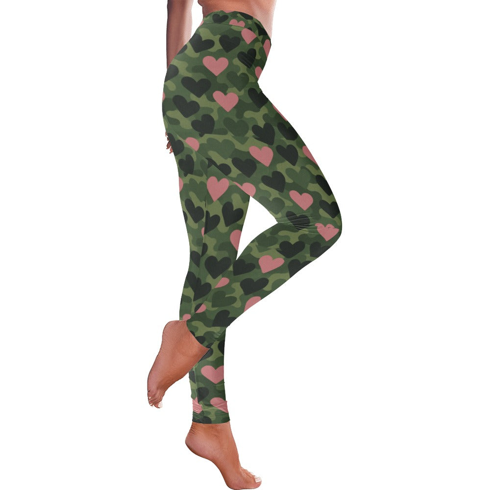 Valentine's Day Camo Pattern Green Women's All-Over Low Rise Leggings