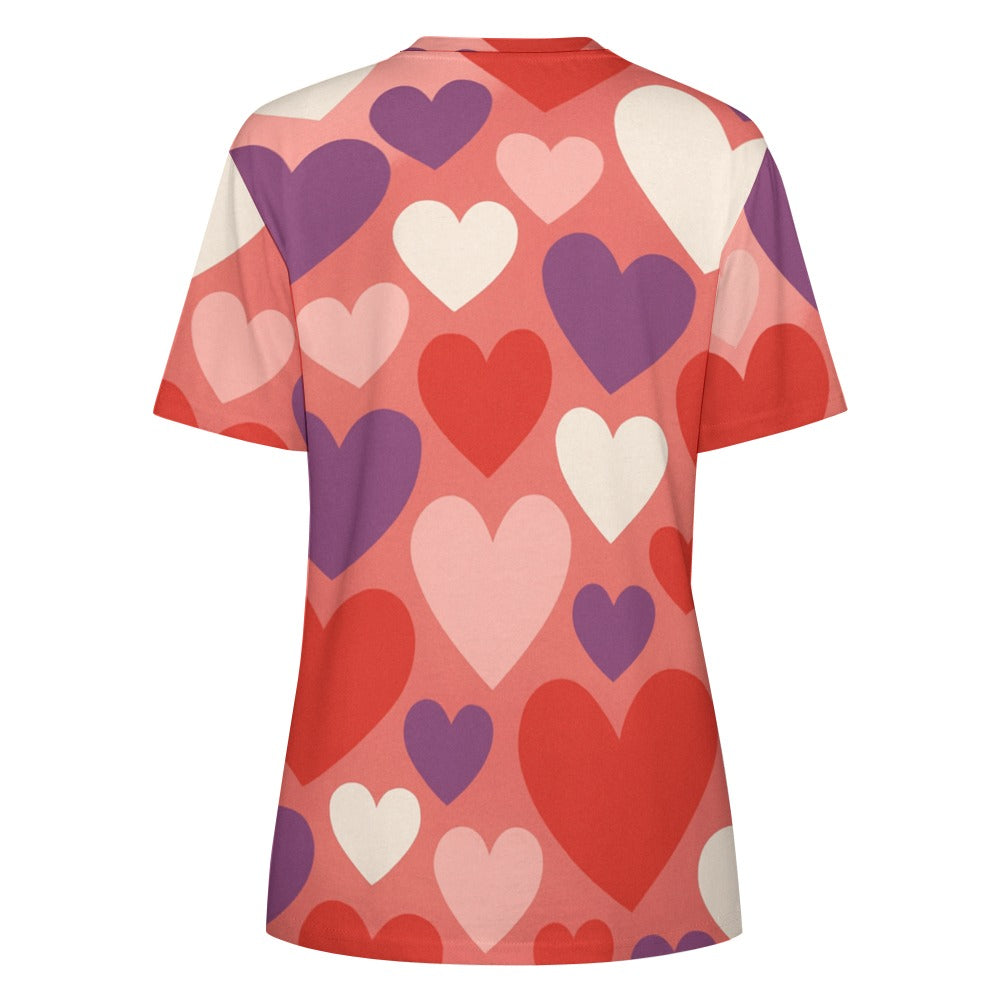 Valentine's Hearts Pattern Women's 100% Cotton T-Shirt