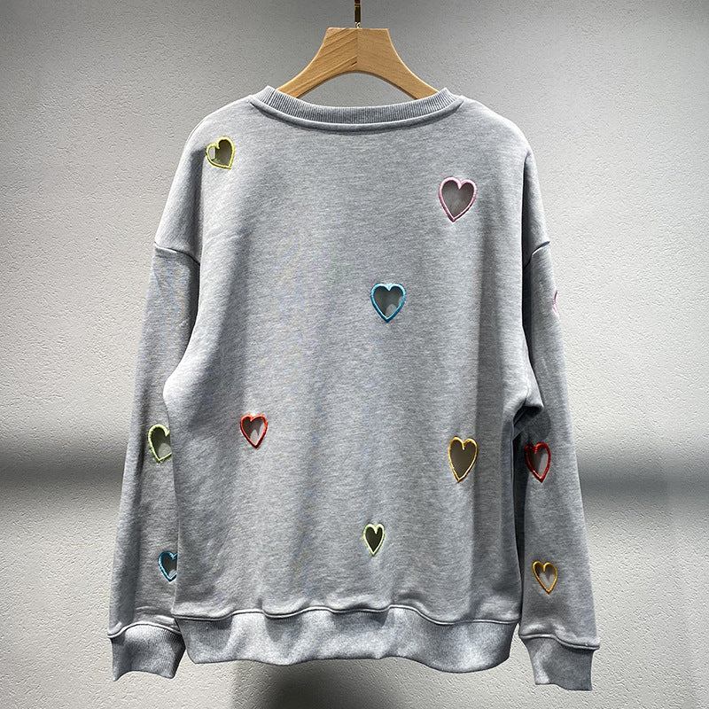 Charming Heart Embroidered Grey Hoodie