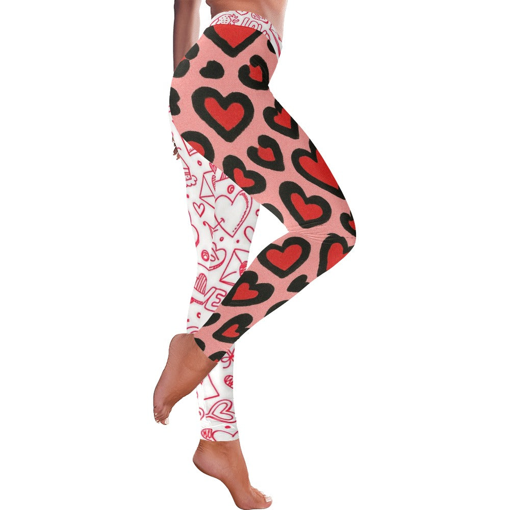 Valentine's Day Red Leopard & Doodle Low Rise Leggings