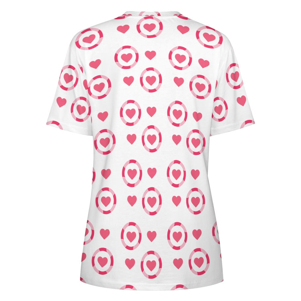Valentine's Day Hearts in Circles Women's 100% Cotton T-Shirt