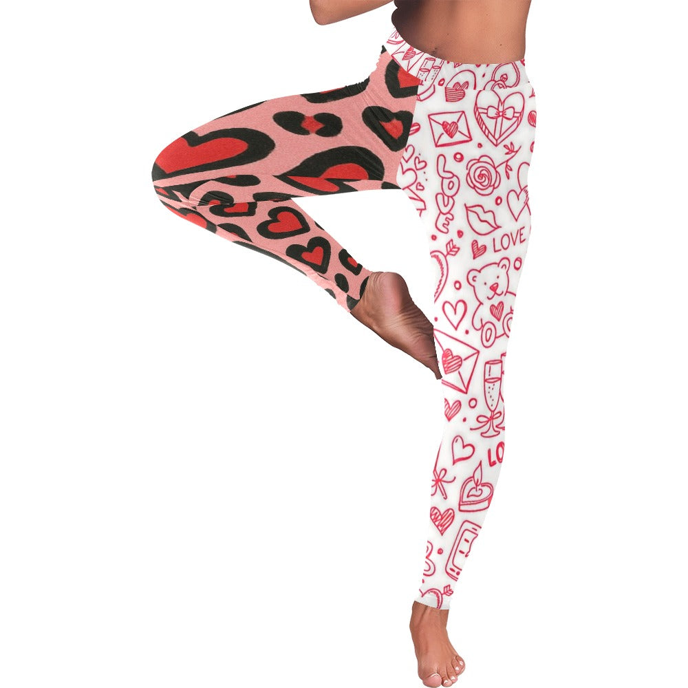 Valentine's Day Red Leopard & Doodle Low Rise Leggings