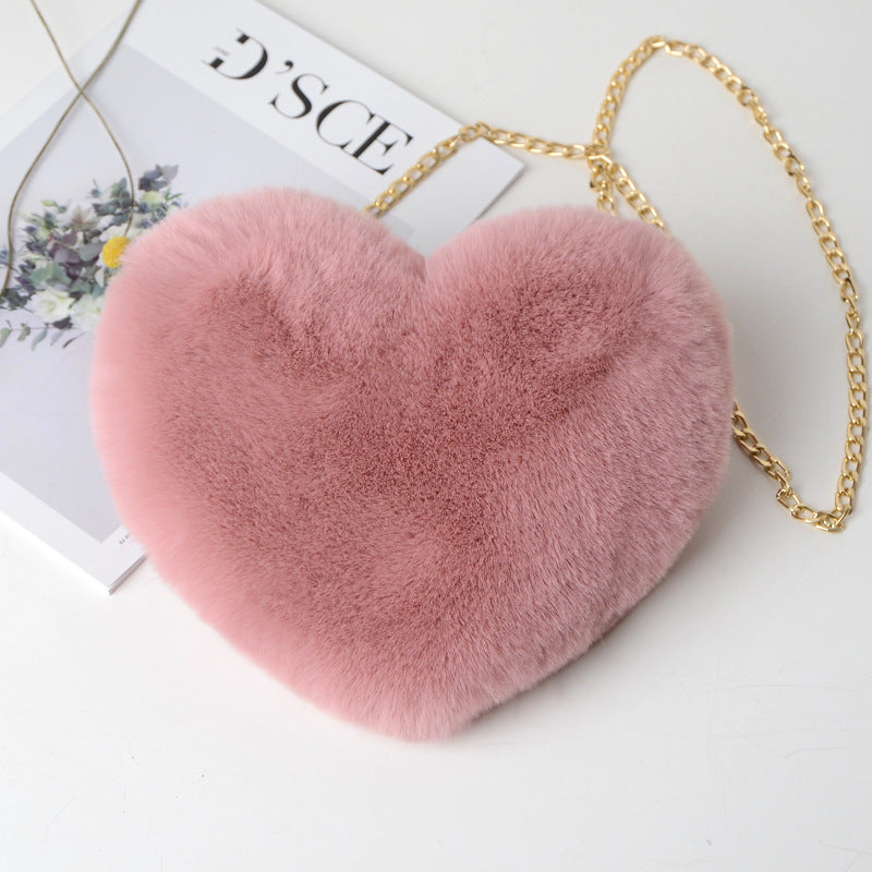 Fashion Love Heart Bag - Peach Plush Messenger Bag