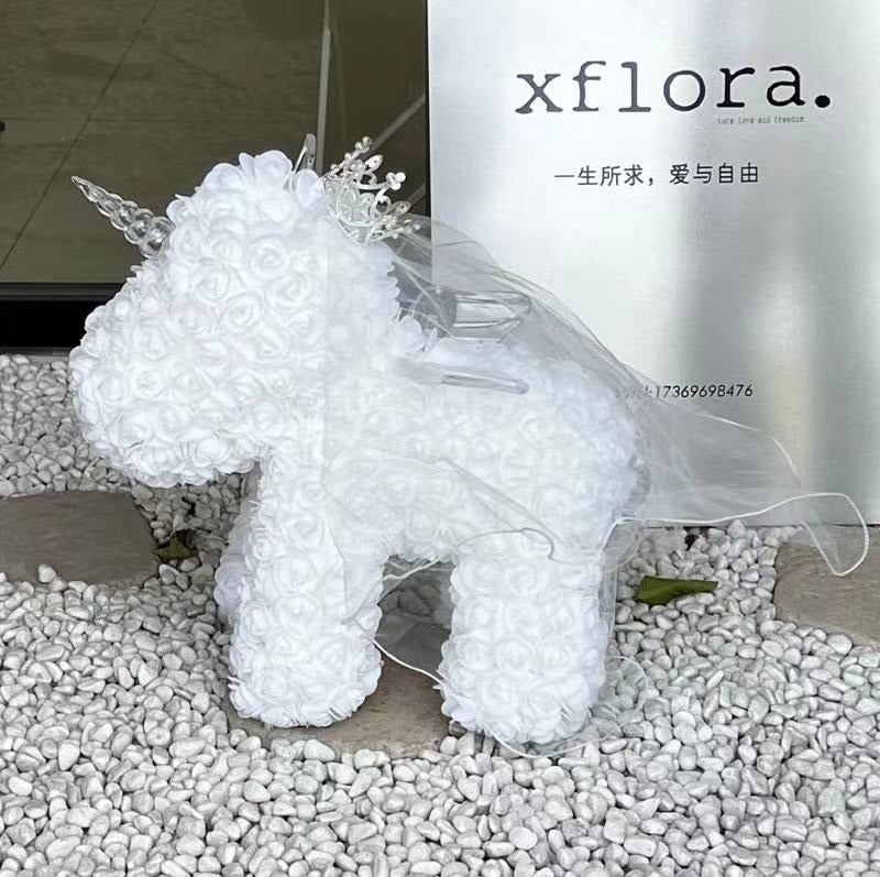 Eternal Flower Unicorn Foam Rose Bear