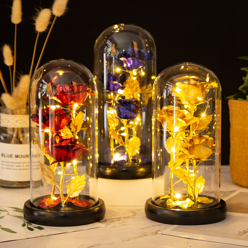 Three Glass Cover Gold Foil Roses Ornament