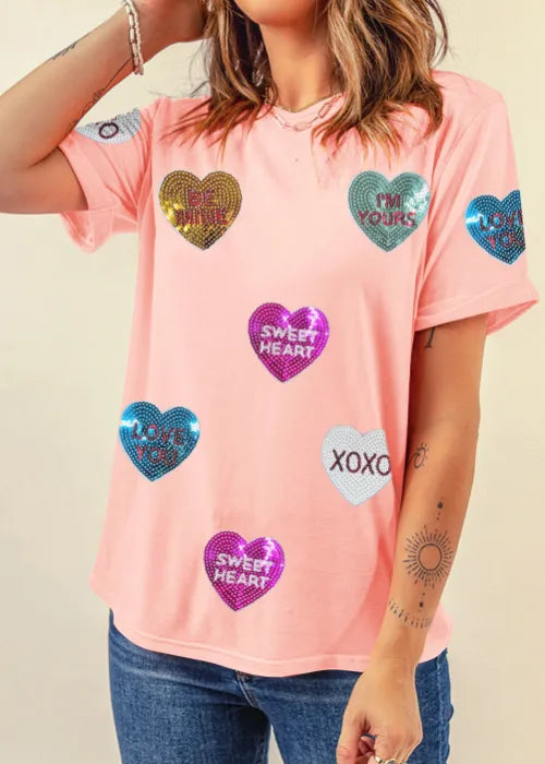 Valentine’s Day Sequin Heart T-Shirt