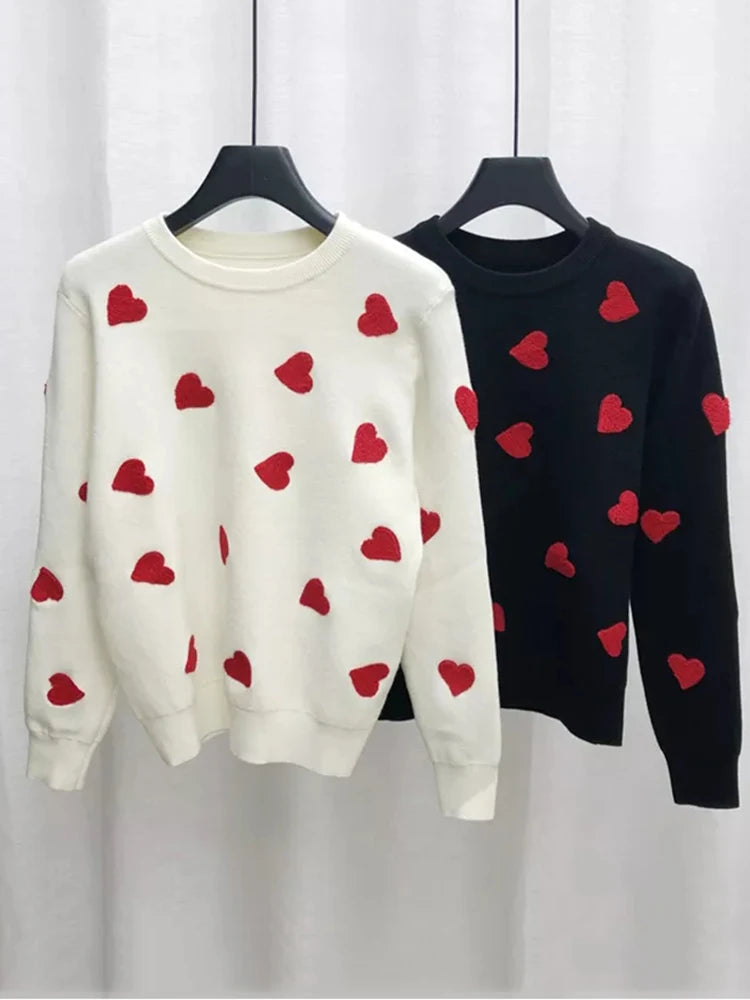 Women’s Love Heart Strawberry Embroidery Sweater