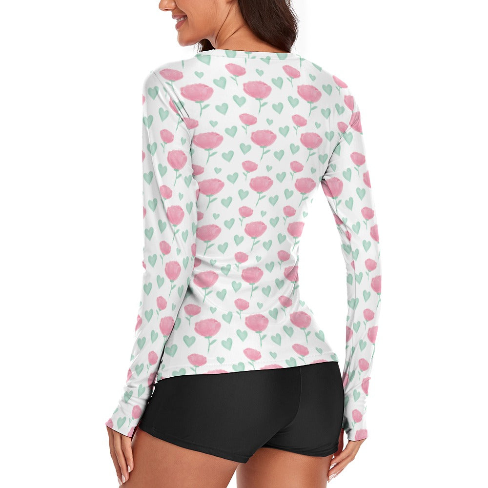 Hearts and Flowers Valentine's Day Women's Long Sleeve T-Shirt