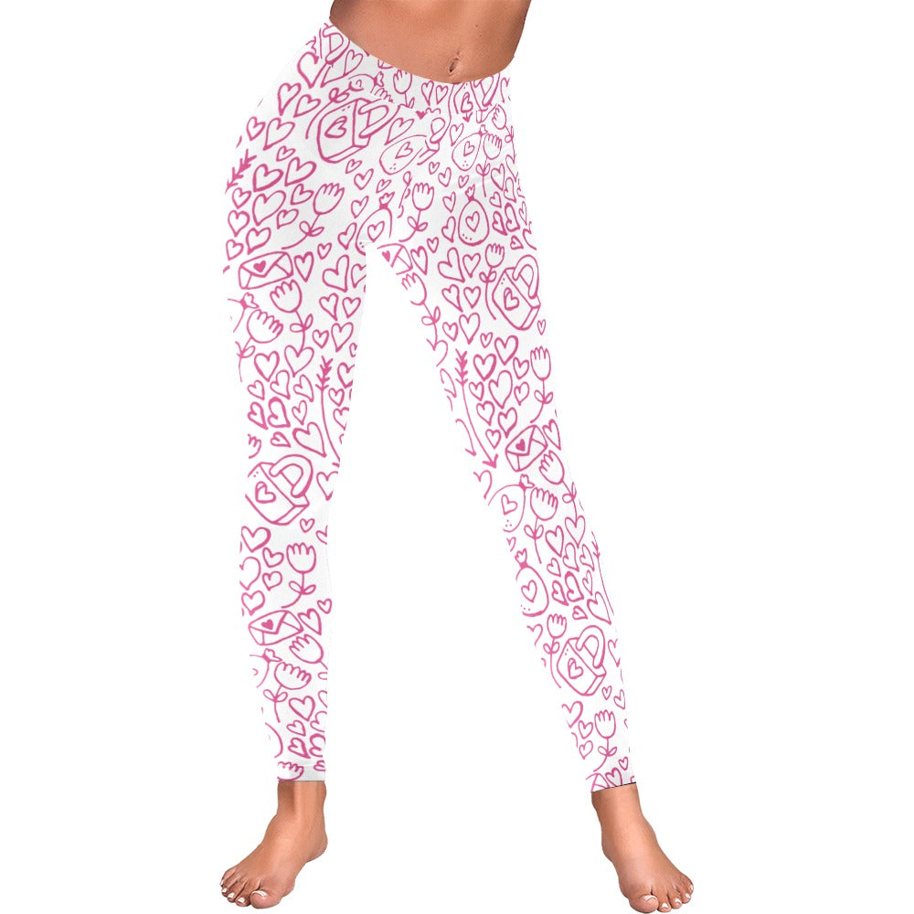 Valentine's Day Doodle Print Women's All-Over Low Rise Leggings