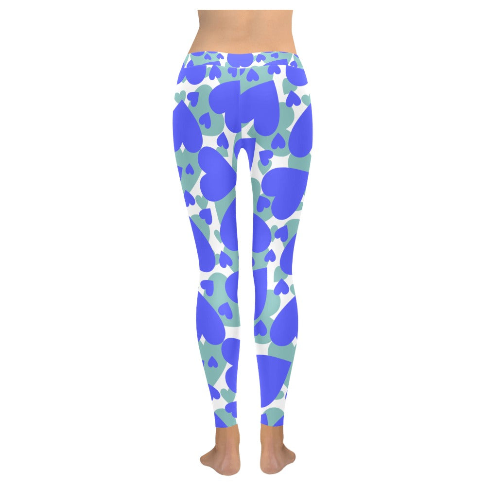 Blue Hearts Valentine's Day Women's All-Over Low Rise Leggings