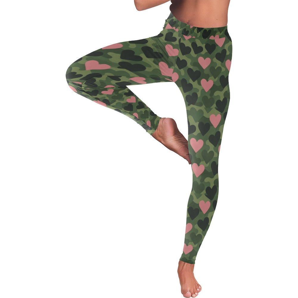 Valentine's Day Camo Pattern Green Women's All-Over Low Rise Leggings