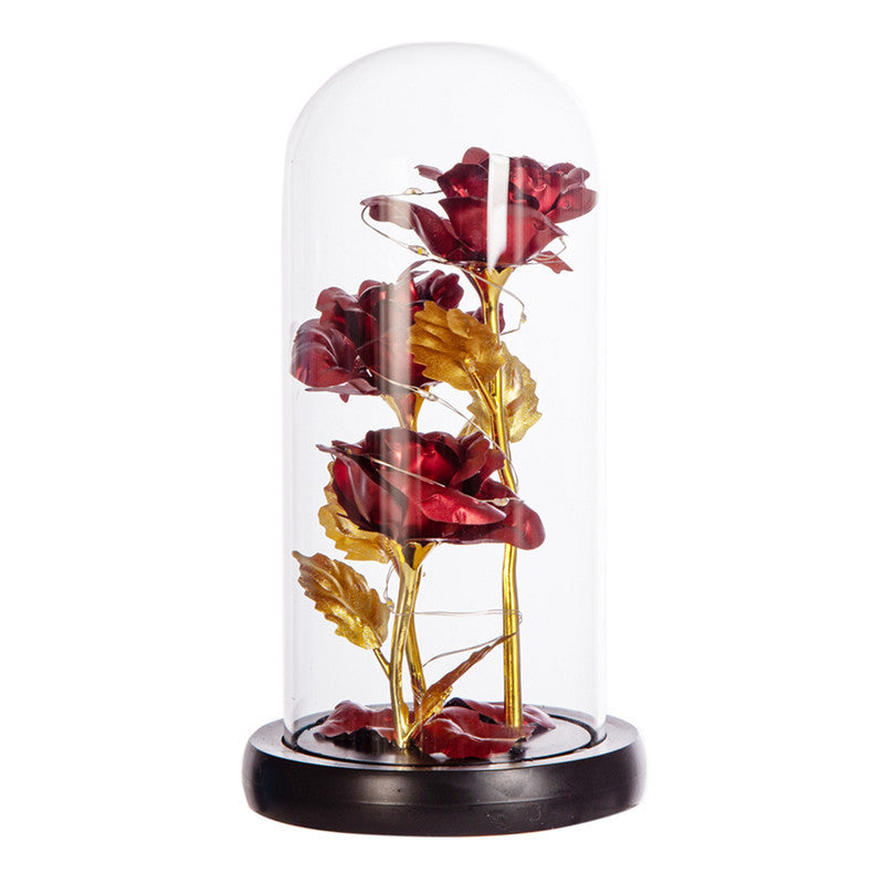 Three Glass Cover Gold Foil Roses Ornament