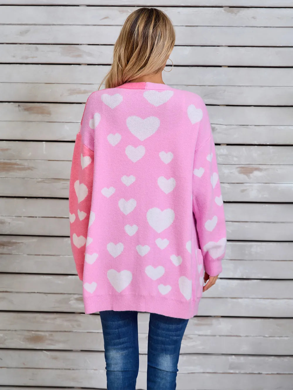 Splicing Knitted Valentine's Day Pocket Long Cardigan Love Sweater