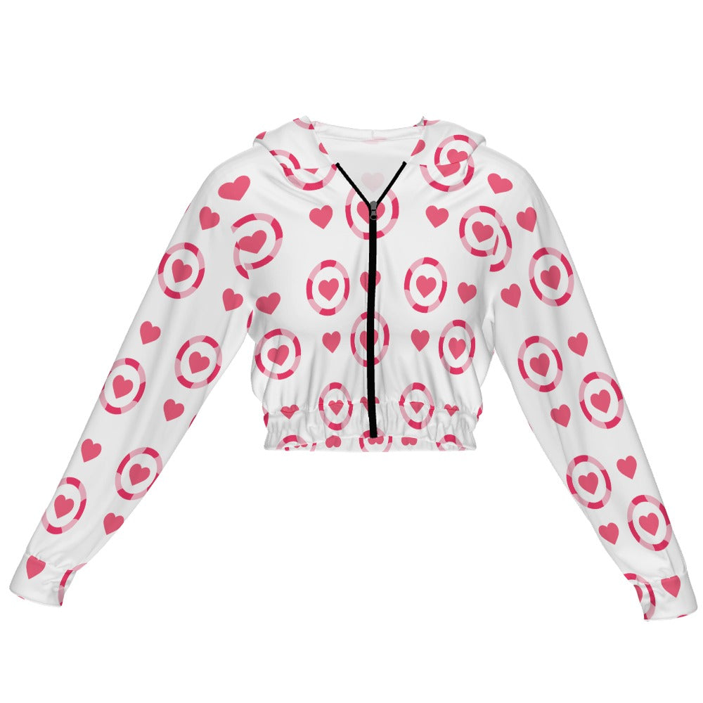 Hearts in Circles Valentine's Day Women's Chiffon Cropped Jacket