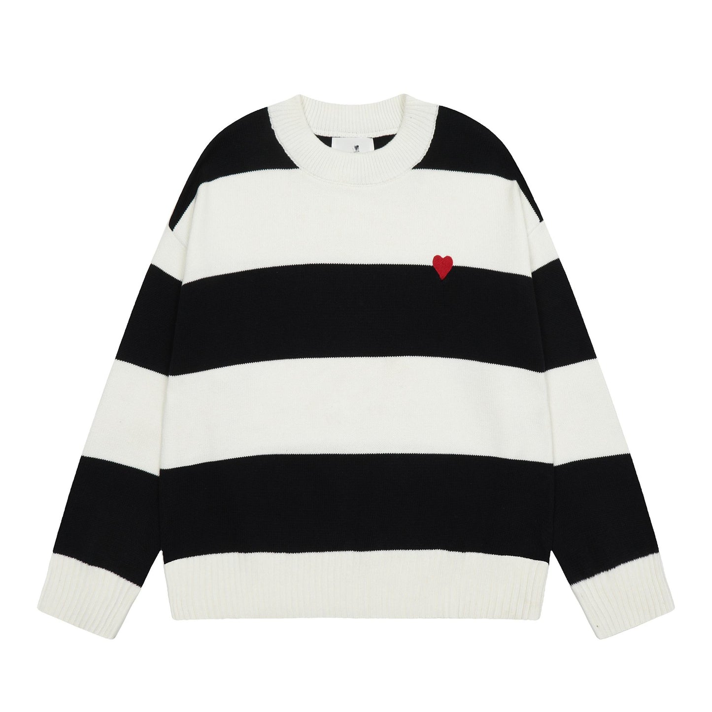 Embroidered Small Heart Round Neck Sweater for Couples