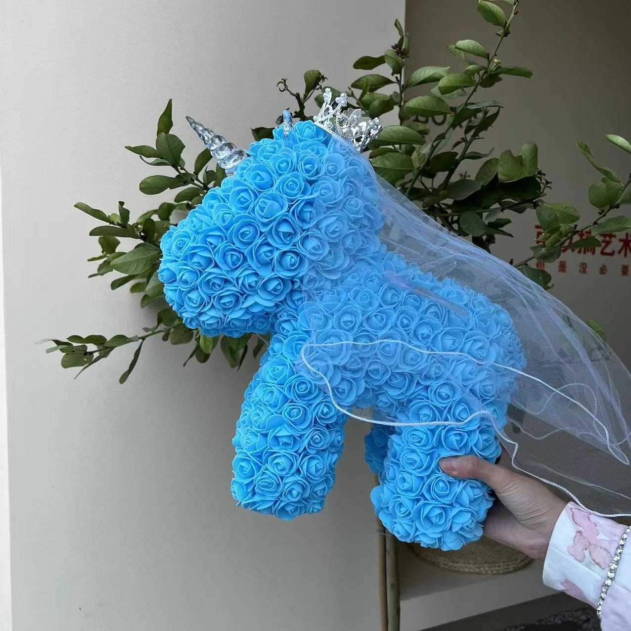 Eternal Flower Unicorn Foam Rose Bear