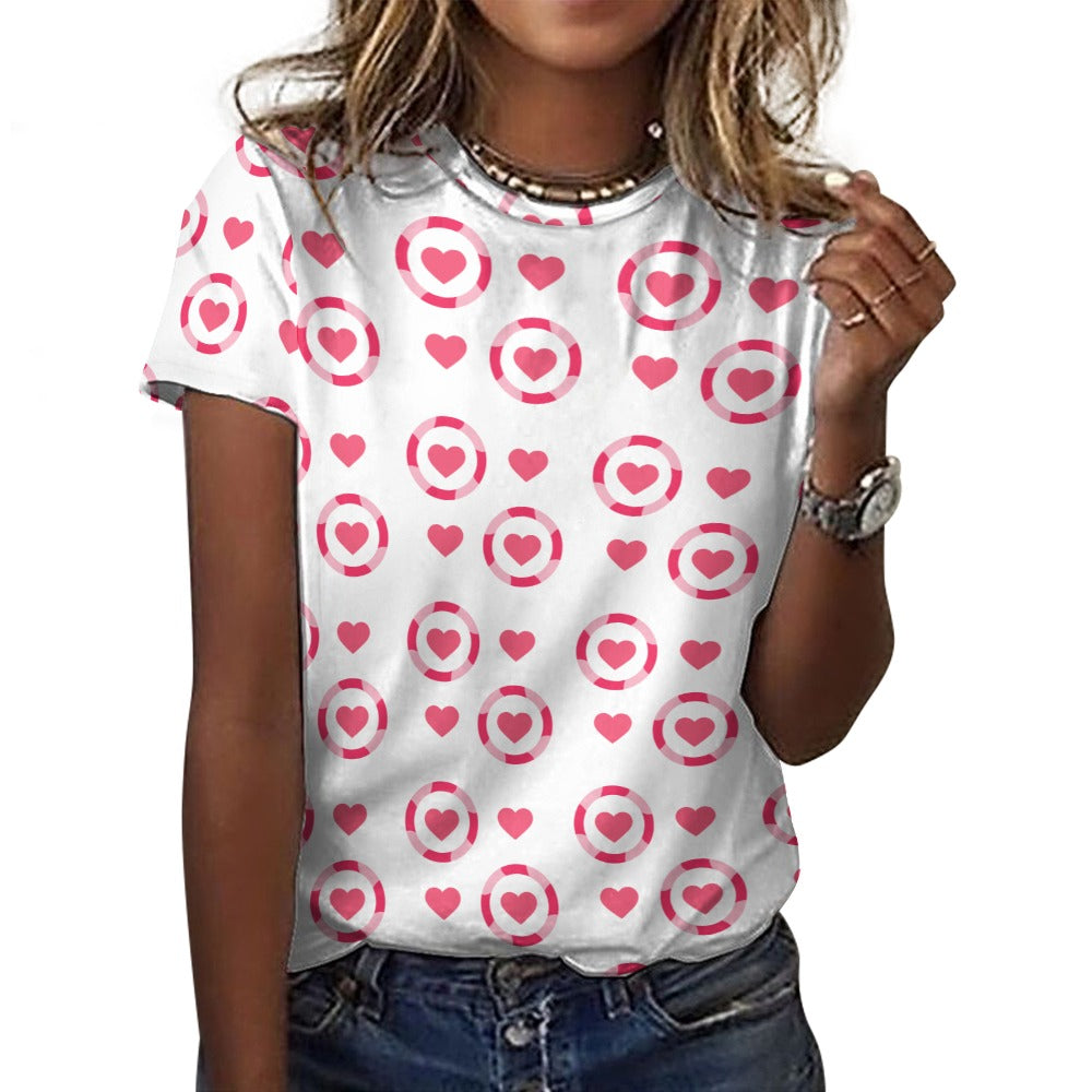 Valentine's Day Hearts in Circles Women's 100% Cotton T-Shirt