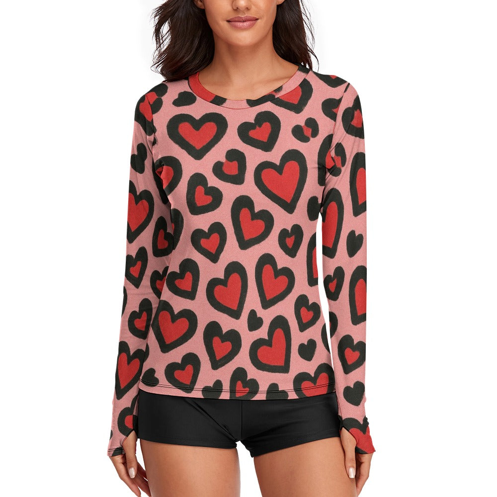 Red Leopard Hearts Valentine's Women's Long Sleeve T-Shirt