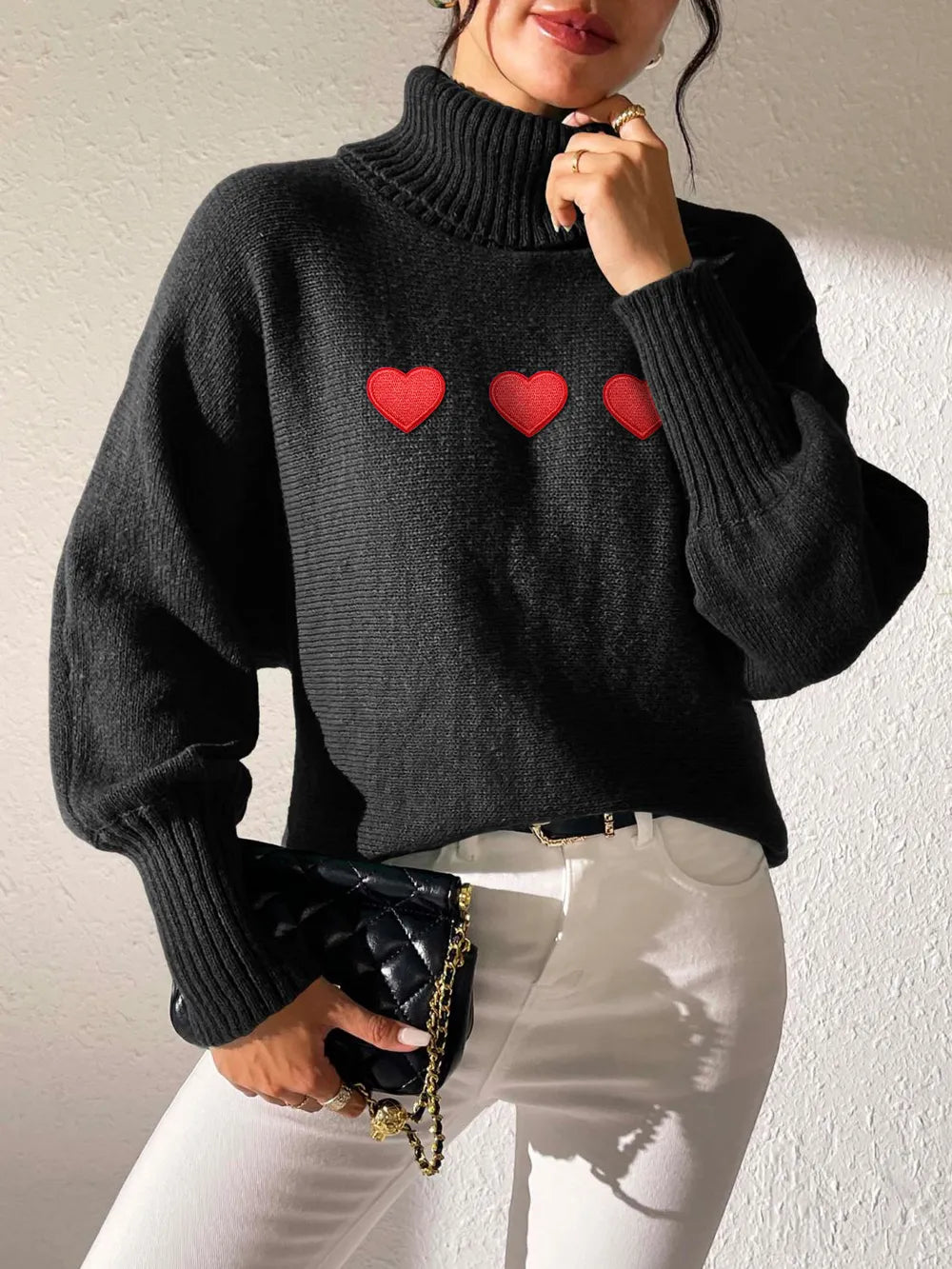 Heart Sticker High Neck Sweater