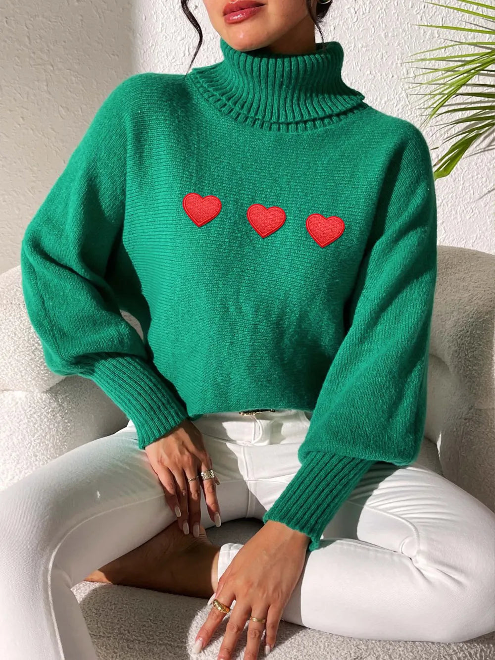 Heart Sticker High Neck Sweater