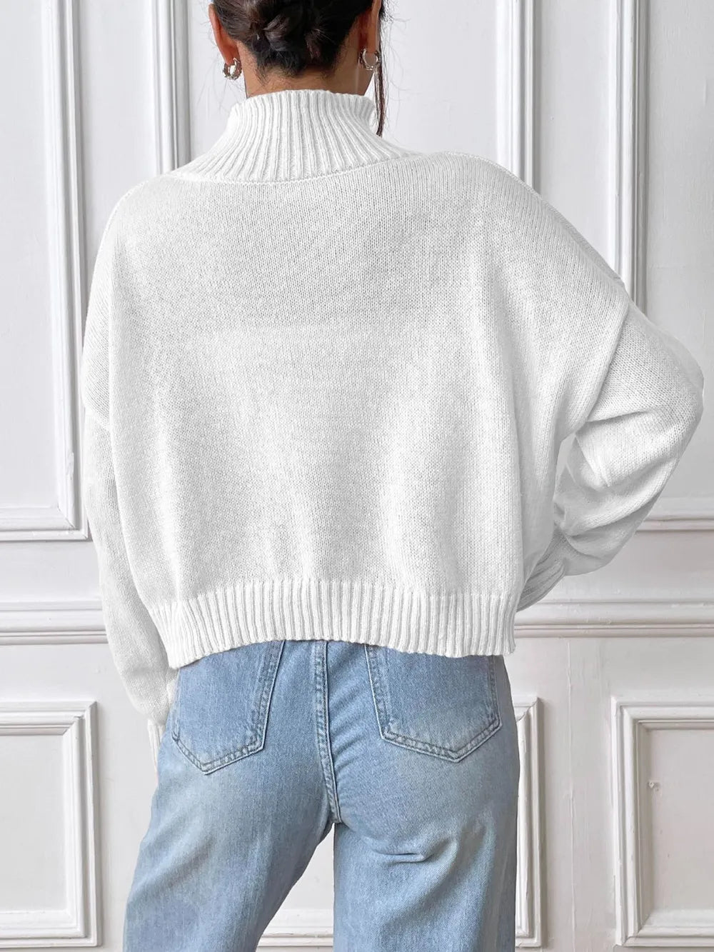 Women's Heart Sticker High Neck Pullover Sweater