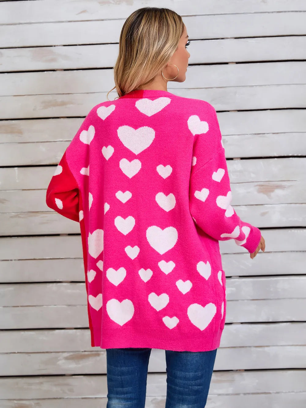 Splicing Knitted Valentine's Day Pocket Long Cardigan Love Sweater
