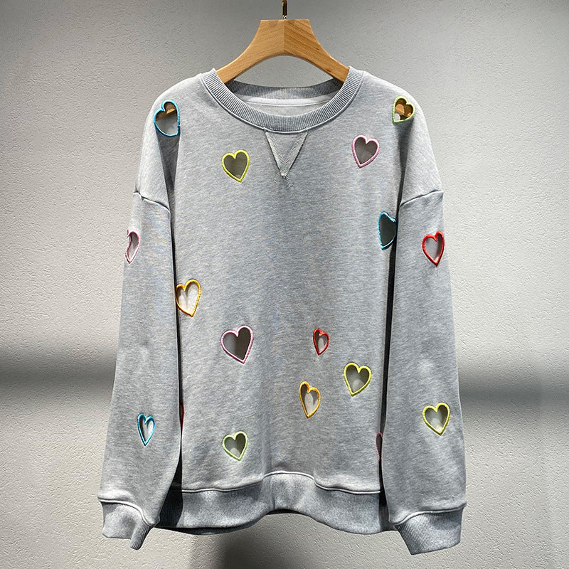 Charming Heart Embroidered Grey Hoodie