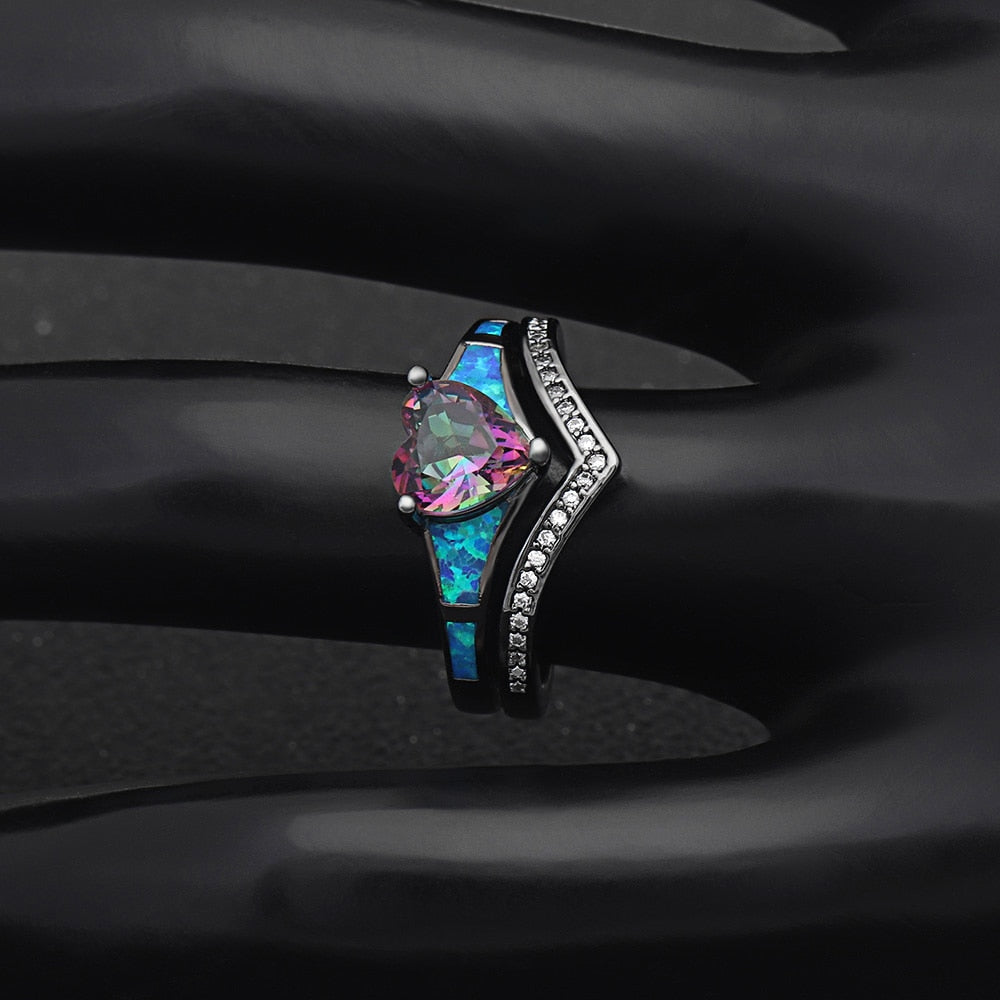 Heart Fire Opal Rings for Women - Vintage Style Engagement Jewelry
