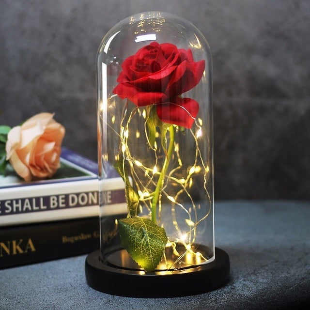 Beauty And The Beast Rose in Flask - LED Light