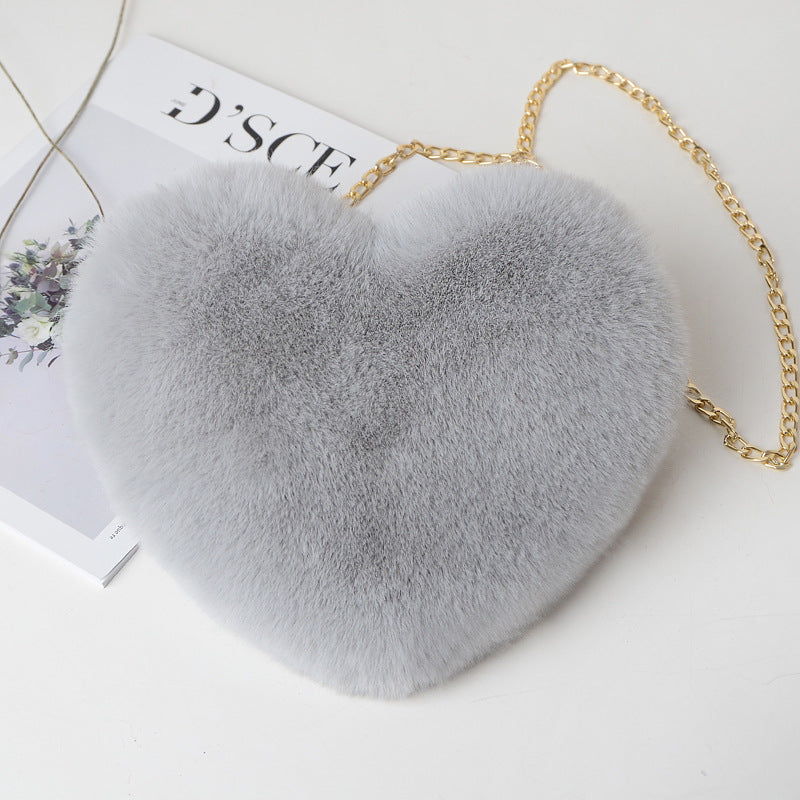 Fashion Love Heart Bag - Peach Plush Messenger Bag