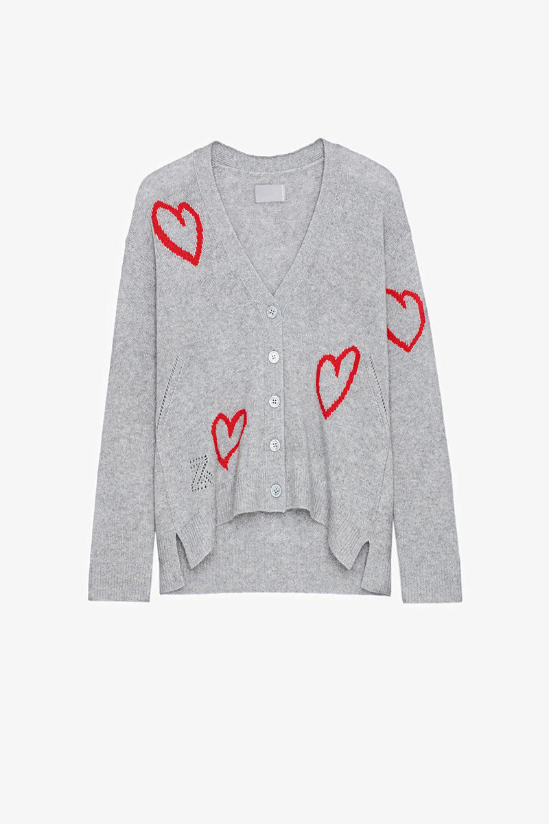 Heartfelt Knit Cardigan with Split V-Neck