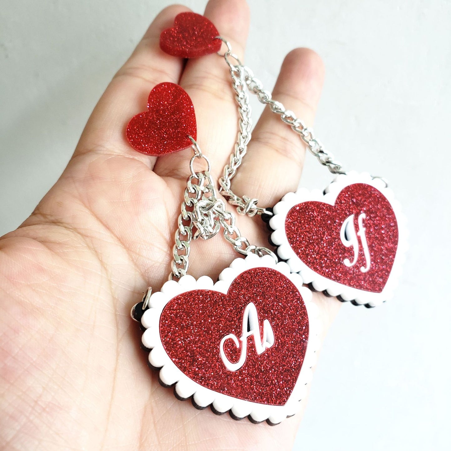 Trendy Pink Glitter Heart Tassel Earrings