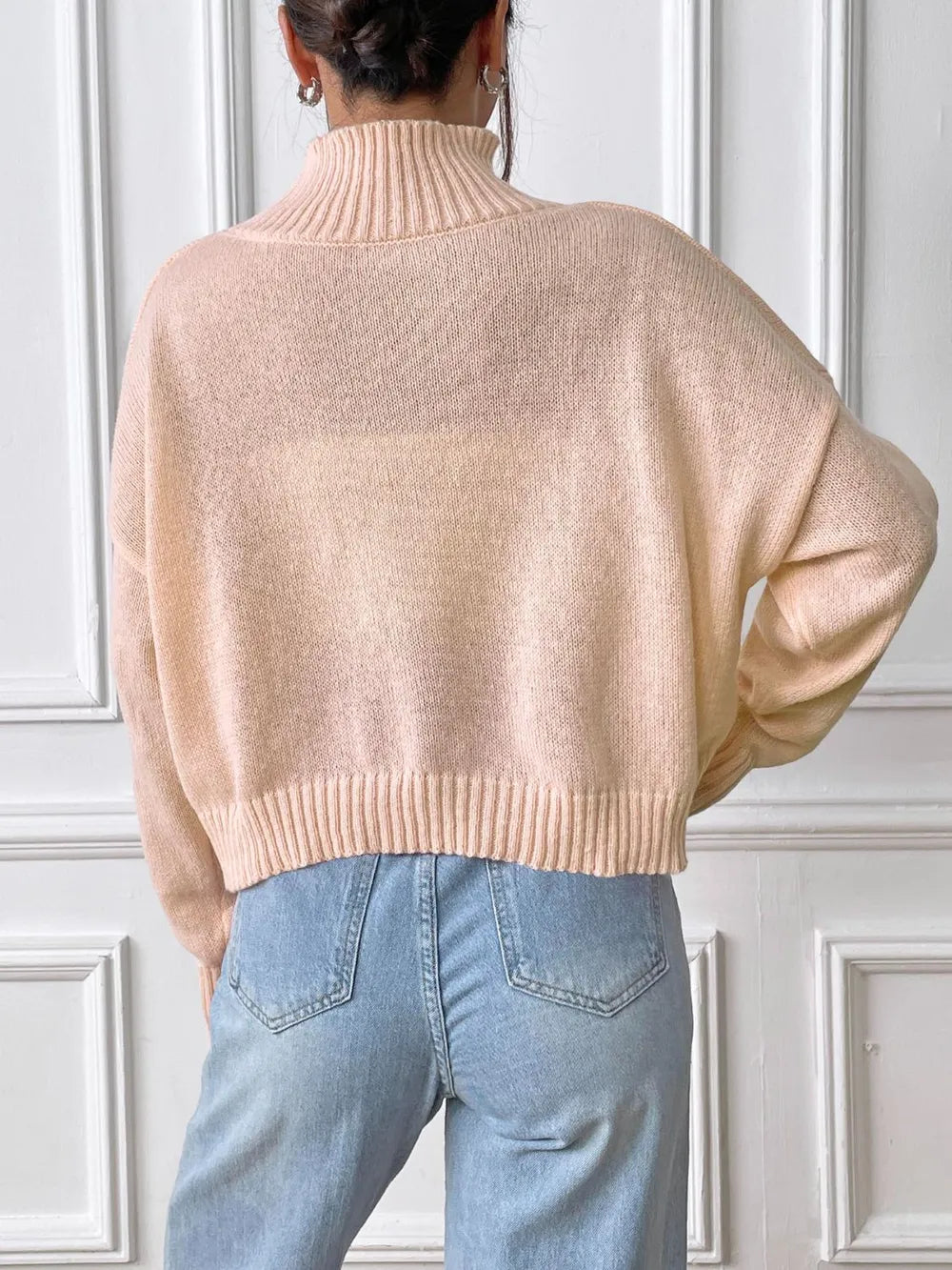 Women's Heart Sticker High Neck Pullover Sweater