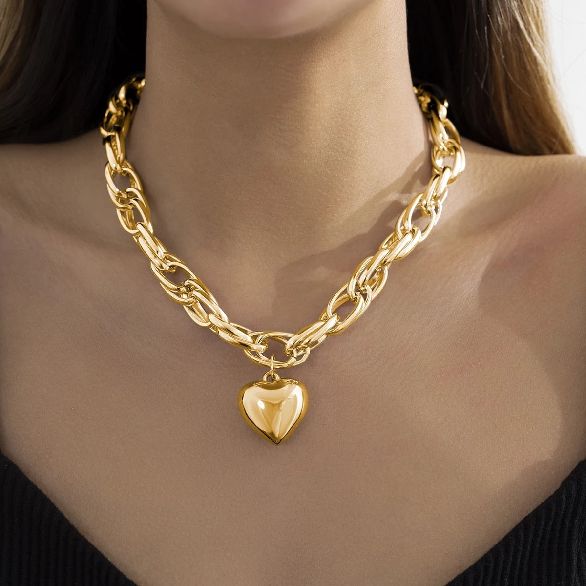 Punk Heart Pendant Cross Necklace for Women