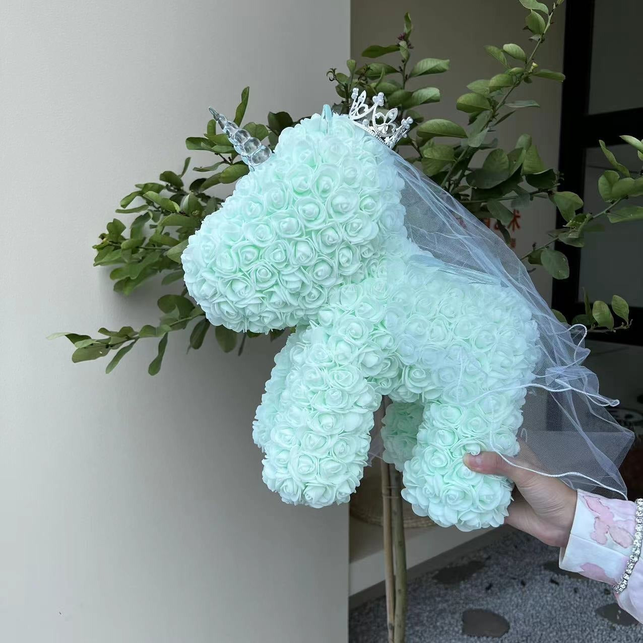 Eternal Flower Unicorn Foam Rose Bear