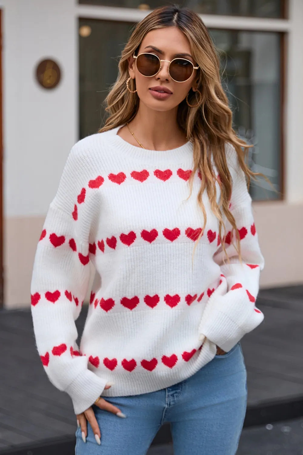 Angel Wings Heart Round Neck Sweater