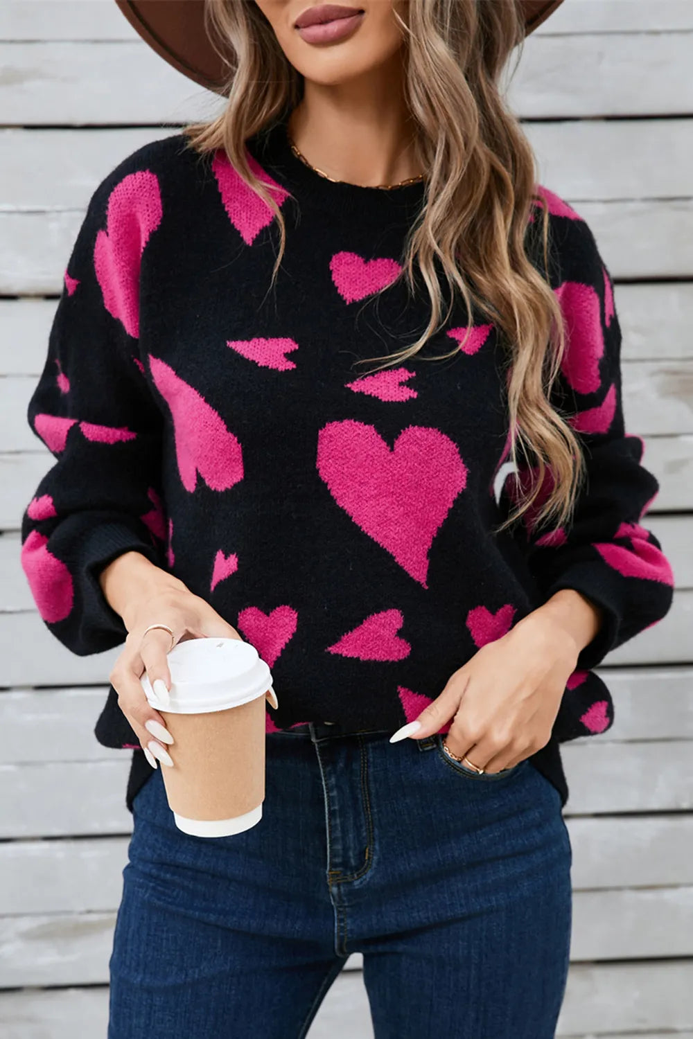 Angel Wings Heart Contrast Sweater