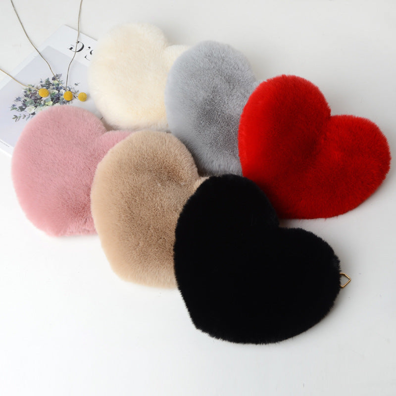 Fashion Love Heart Bag - Peach Plush Messenger Bag