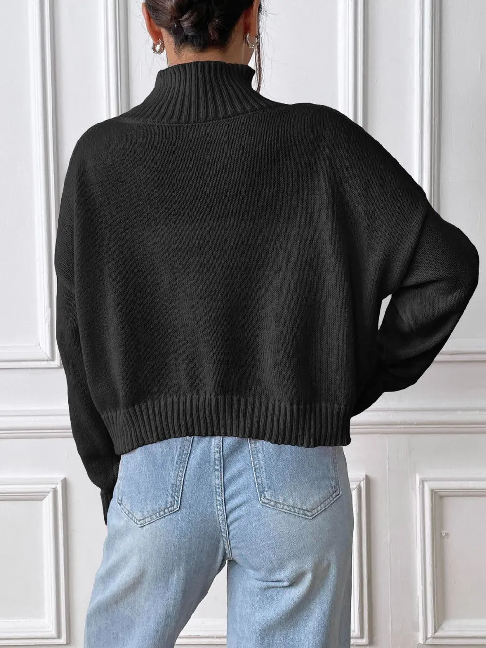 Women's Heart Sticker High Neck Pullover Sweater