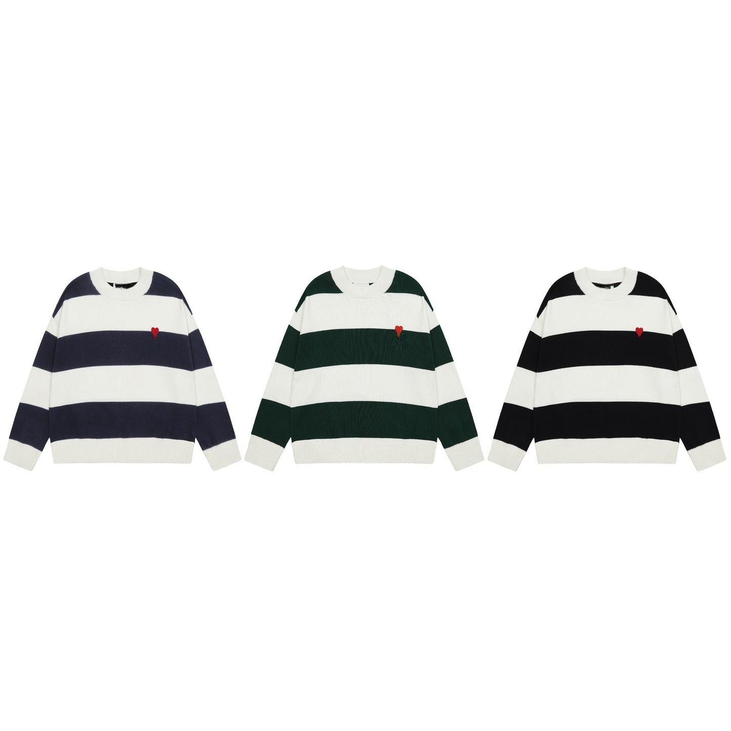 Embroidered Small Heart Round Neck Sweater for Couples