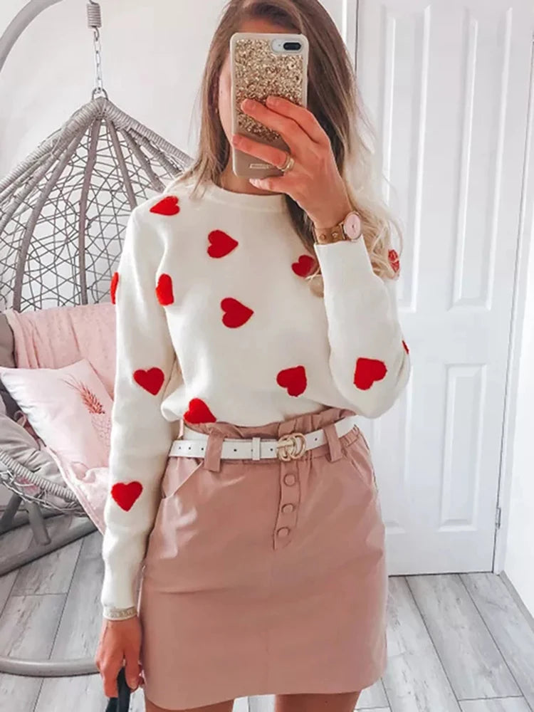 Women’s Love Heart Strawberry Embroidery Sweater