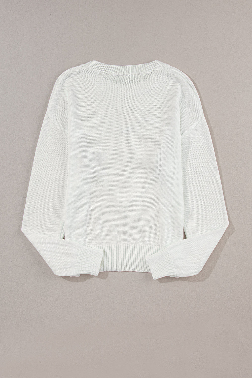 Rose Heart XOXO Pattern Drop Shoulder Rib Knit Sweater