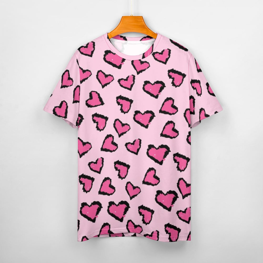 Valentine's Day Pink Leopard Women's 100% Cotton T-Shirt