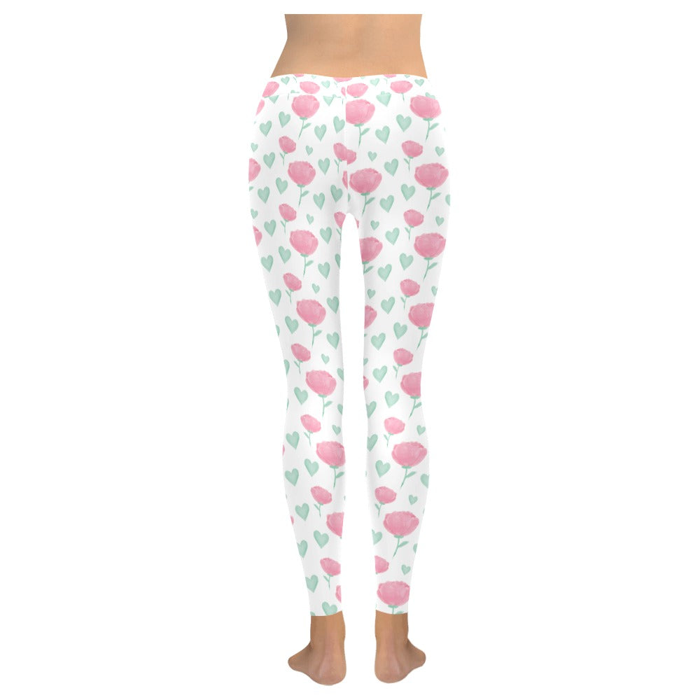 Valentine's Day Roses and Green Hearts Leggings